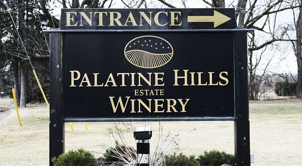 Palatine Hills Estate Winery entry sign